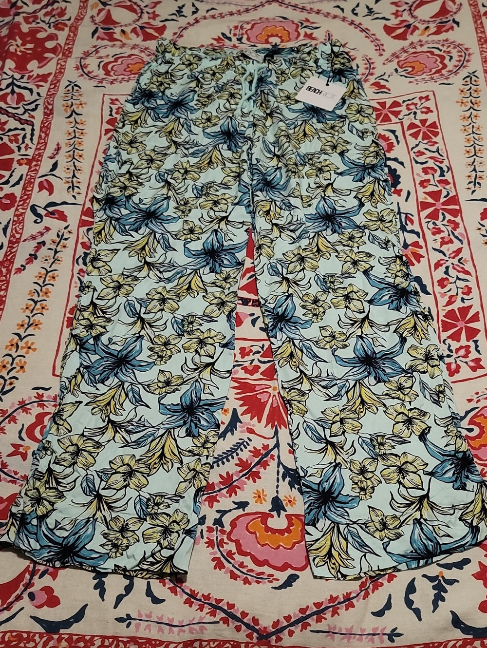 Beach Riot Womens Lt Blue w Multicolor Floral Pattern Beachy Wide-Leg Pants